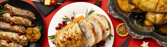 A festive table with meat dish